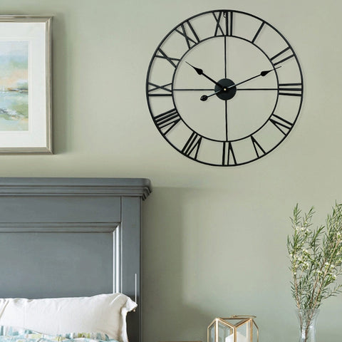 45cm Retro Living Room Iron Round Roman Numeral Mute Decorative Wall Clock, 45cm