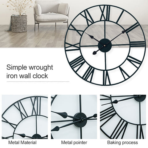 60cm Retro Living Room Iron Round Roman Numeral Mute Decorative Wall Clock, 60cm