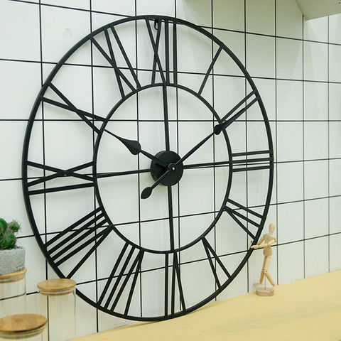 60cm Retro Living Room Iron Round Roman Numeral Mute Decorative Wall Clock, 60cm