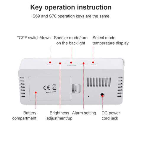 TS-S69-R Multifunctional LED Alarm Clock Battery / Plug-in Charging Dual-purpose Make-up Mirror Clock, TS-S69-G, TS-S69-HW