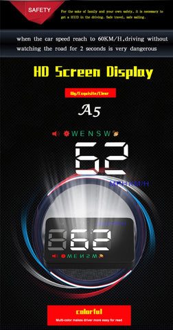 Geyiren A5 HUD 3.5 inch Car Head Up Display with GPS System, Two Mode Display, Light Sensors, KM/h MPH Speed, Compass, Speed Alarm, A5(Black), A5 (Green Light)