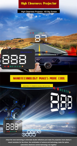 Geyiren A5 HUD 3.5 inch Car Head Up Display with GPS System, Two Mode Display, Light Sensors, KM/h MPH Speed, Compass, Speed Alarm, A5(Black), A5 (Green Light)
