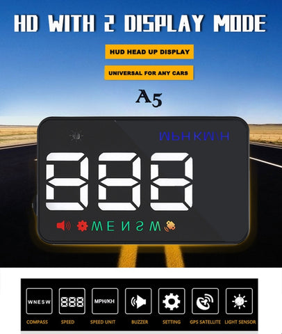Geyiren A5 HUD 3.5 inch Car Head Up Display with GPS System, Two Mode Display, Light Sensors, KM/h MPH Speed, Compass, Speed Alarm, A5(Black), A5 (Green Light)