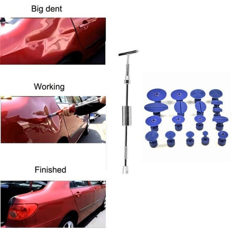 19 in 1 Auto Repair Body Tool Kit Paintless Dent Repair Hail Removal Silver T Bar Slide Hammer Dent Repair Tool Kit, 19 PCS Silver T Bar