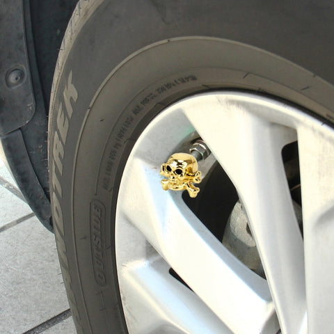 4 PCS Universal Skull Shape Gas Cap Mouthpiece Cover Gas Cap Tire Cap Car Motor Bicycle Tire Valve Caps, Skull Shape