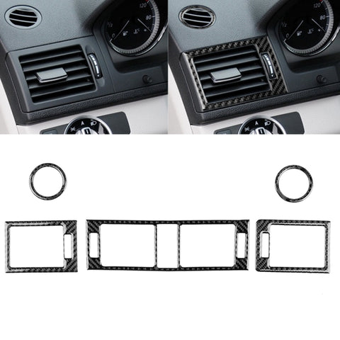 Car Carbon Fiber Air Outlet Ring + Intermediate Air Outlet + Side Air Outlet Panel Decorative Sticker for Mercedes-Benz W204 2007-2010, Air Outlet
