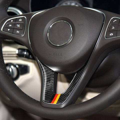 Car German Flag Carbon Fiber Steering Wheel Decorative Sticker for Mercedes-Benz, Steering Wheel (German Flag A)