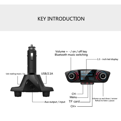 BT06 Dual USB Charging Smart Bluetooth 4.0 + EDR FM Transmitter MP3 Music Player Car Kit with 1.3 inch LED Screen, Support Bluetooth Call, TF Card & U Disk, BT06