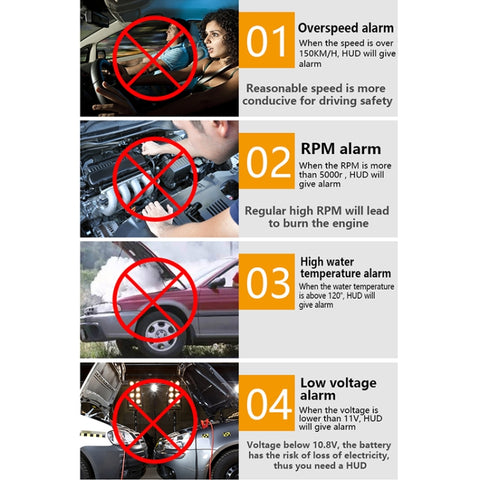 A900 OBD2 3.5 inch Vehicle-mounted Head Up Display Security System, Support Car Speed / Engine Revolving Speed Display / Water Temperature / Voltage / Driving Mileage, A900