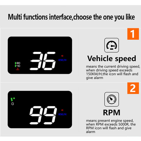 A900 OBD2 3.5 inch Vehicle-mounted Head Up Display Security System, Support Car Speed / Engine Revolving Speed Display / Water Temperature / Voltage / Driving Mileage, A900