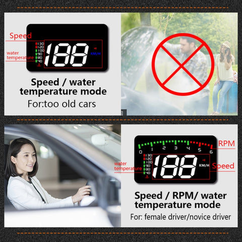A900 OBD2 3.5 inch Vehicle-mounted Head Up Display Security System, Support Car Speed / Engine Revolving Speed Display / Water Temperature / Voltage / Driving Mileage, A900