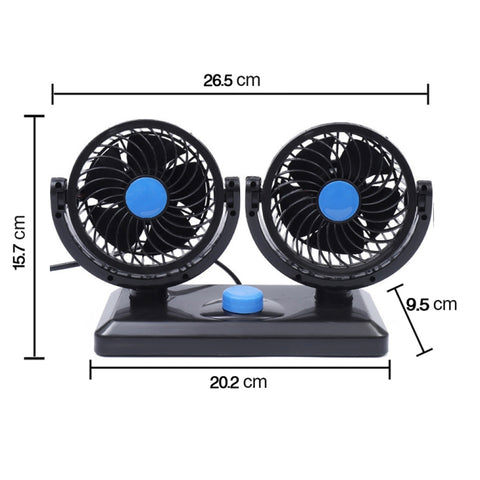 HUXIN HX-T303 6.5W 360 Degree Adjustable Rotation Two Head Low Noise Mini Electric Car Fan, DC12V, HX-T303