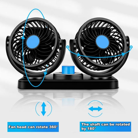 HUXIN HX-T303 6.5W 360 Degree Adjustable Rotation Two Head Low Noise Mini Electric Car Fan, DC12V, HX-T303