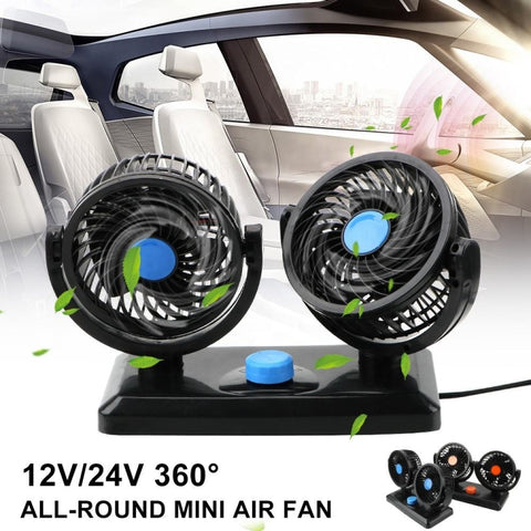 HUXIN HX-T303 6.5W 360 Degree Adjustable Rotation Two Head Low Noise Mini Electric Car Fan, DC12V, HX-T303