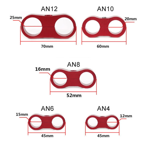 AN4 Automotive 2-hole High Pressure Tubing Fixing Clip Car Tubing Clamp Aluminum Alloy Clip Tubing Separator, Random Color Delivery , AN4