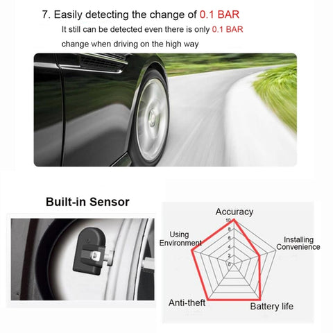 VC601 TPMS 4 Built-in Sensors Tire Pressure Monitoring Alarming System Diagnostic-tool with Bluetooth 4.0 Work on Android / iOS / iPad, VC601