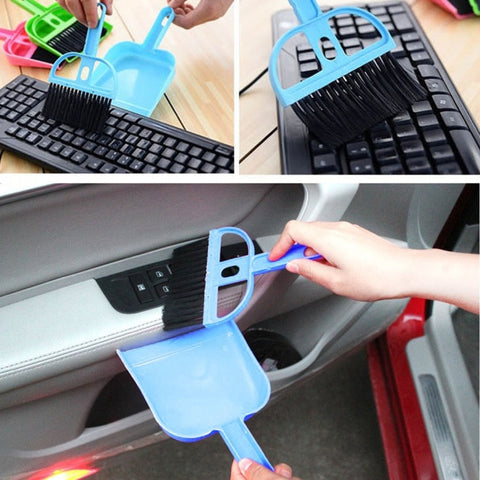 Mini Desktop Car Keyboard Sweep Cleaning Brush Small Broom Dustpan Set, 1  Set (Magenta), 1  Set (Green), 1  Set (Blue)