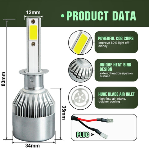 2pcs H1 18W 1800LM 6000K Waterproof IP68 Car Auto LED Headlight with 2 COB LED Lamps, DC 9-36V, H1