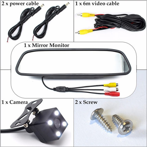 Car Video Monitor HD Auto Parking LED Night Vision CCD Reverse Rear View Camera with 4.3 inch Car Rear View Mirror, with 4.3 inch Car Rear View Mirror