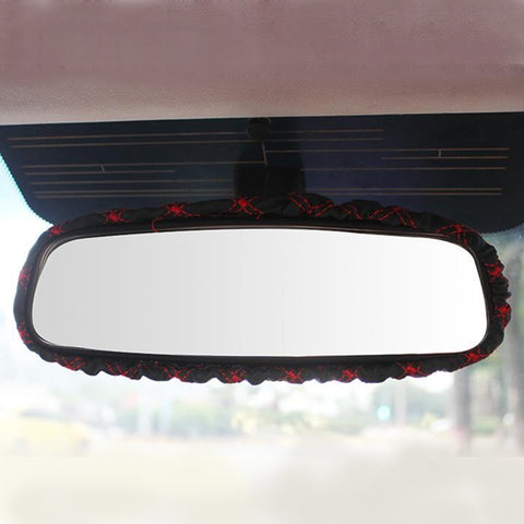 3 PCS Car Hand Brake Cover Shift Knob Gear Stick Cushion Sets Rear View Mirror Sets Cover Car Accessory Interior Decoration Pad, 3 PCS Red, 3 PCS White
