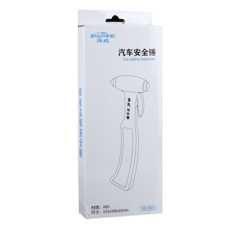 SHUNWEI SD-3501 Seat Belt Cutter Window Breaker Auto Rescue Tool Ideal Plastic Shell Car Safety Emergency Hammer with Adhesive Tape And Fixation Frame, SD-3501
