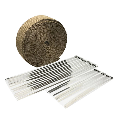 15m Titanium Gold Exhaust Wrap Auto Motor Exhaust Heat Shield Wrap Heat Resistant Wrap, 15m Titanium Gold
