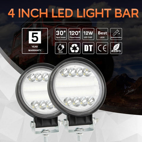 2 PCS 4 inch 15W Spot / Flood Light White Light Round-Shaped Waterproof Car SUV Work Lights Spotlight LED Bulbs, DC 9-30V, 4 inch 15W Round-Shaped