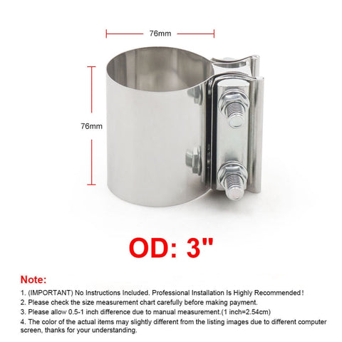 3 inch Car Turbo Exhaust Downpipe Stainless Steel Lap Joint Band Clamp, 3 inch