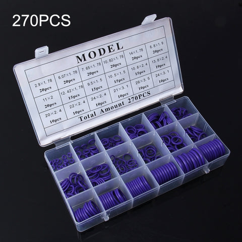 270 PCS Car Auto Vehicle 18 Sizes Assortment Kit Air Conditioning HNBR Seal O-Ring Set, 270 PCS Green, 270 PCS Purple