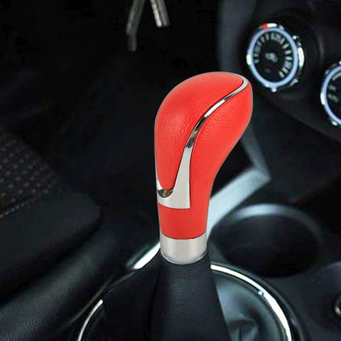 Universal Car PU Leather and Metal Gear Shift Knob Modified Auto Car Transmission Shift Lever Knob, Gear Shift Knob(Red), Shift Knob 2