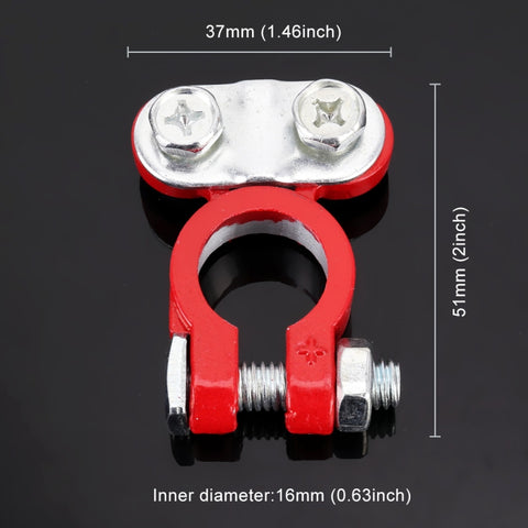 2 PCS Positive and Negative Car U Shape Metal Battery Connectors Terminals Clamps Clips, L Size, Inner Diameter: 16mm (Black + Red), L Size (Black + Red)