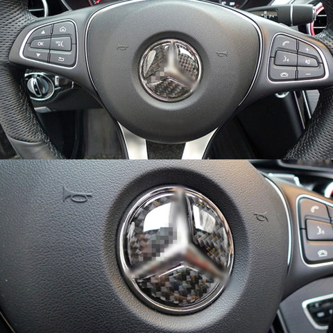 Car Carbon Fiber Steering Wheel Decorative Sticker for Mercedes-Benz GLA 2015-2018, Steering Wheel