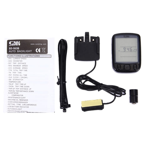 SunDing SD-563B Multifunction Wired LCD Screen Waterproof Bicycle Computer Odometer Speedometer withLight Control Backlight Function, SD-563B