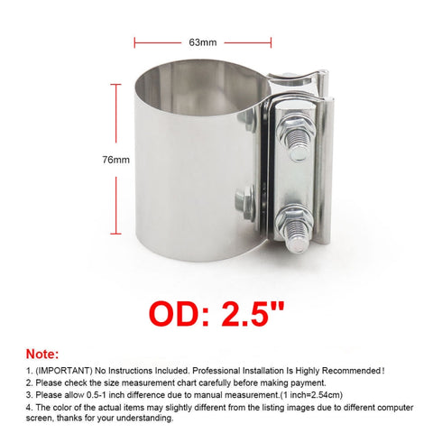 2.5 inch 63mm Car Turbo Exhaust Downpipe Stainless Steel Lap Joint Band Clamp, 2.5 inch