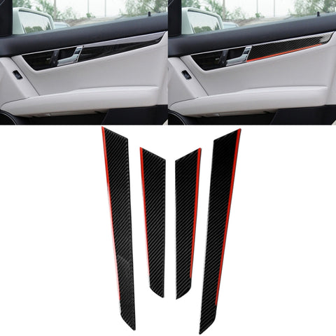 4 PCS Car Carbon Fiber Red Inner Door Panel Decorative Sticker for Mercedes-Benz W204 2007-2013, Red Inner Door Panel