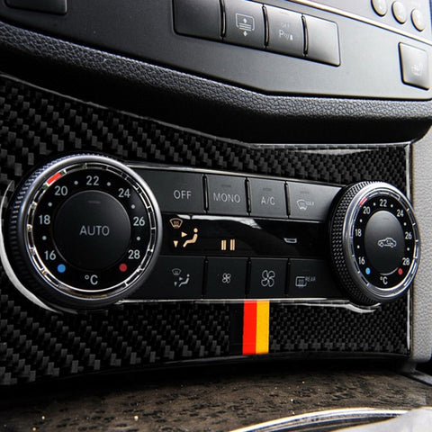 Car German Flag Carbon Fiber Air Conditioning Panel Decorative Sticker for Mercedes-Benz W204 C Class 2007-2010, Air Conditioning (German Flag)