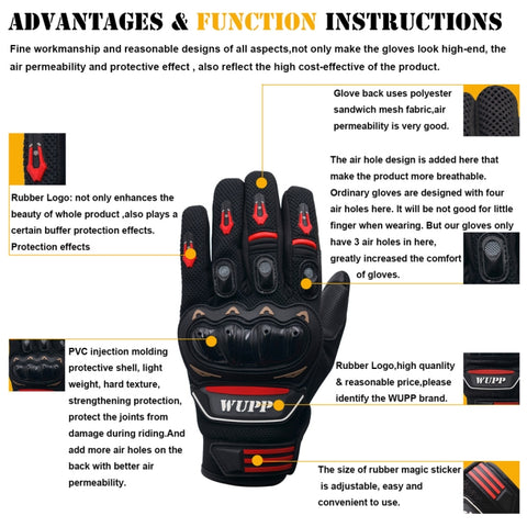 WUPP Motorcycle Gloves Touch Screen Waterproof Breathable Wearable Anti-skid Resistance Summer Winter Full-Finger Protective Gloves, Size: XXL, Size: XXL