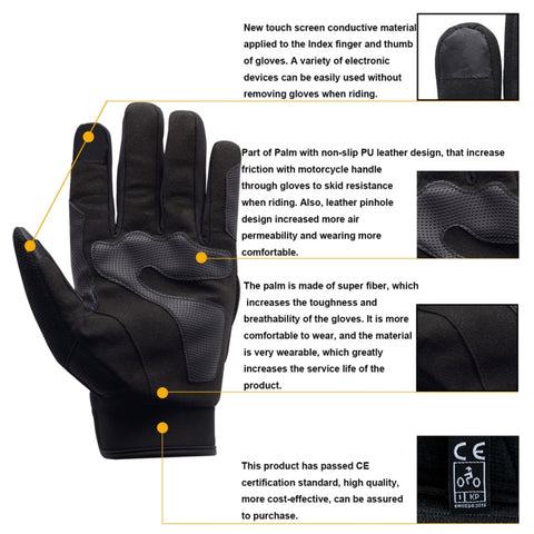 WUPP Motorcycle Gloves Touch Screen Waterproof Breathable Wearable Anti-skid Resistance Summer Winter Full-Finger Protective Gloves, Size: XXL, Size: XXL