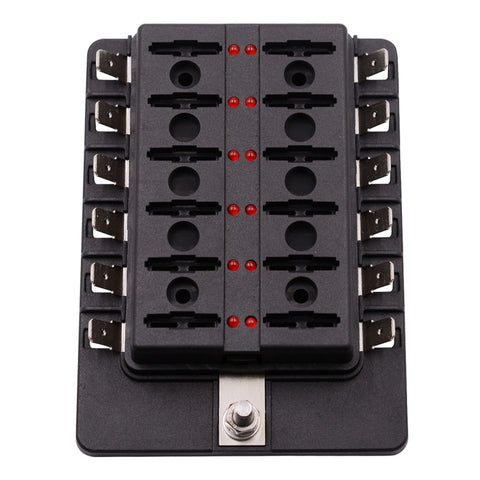 1 in 12 Out Fuse Box PC Terminal Block Fuse Holder Kits with LED Warning Indicator for Auto Car Truck Boat, 1 in 12 Out (PC Terminal Block)
