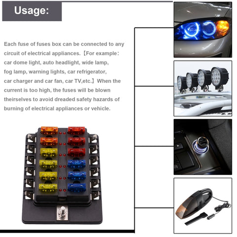 1 in 12 Out Fuse Box PC Terminal Block Fuse Holder Kits with LED Warning Indicator for Auto Car Truck Boat, 1 in 12 Out (PC Terminal Block)