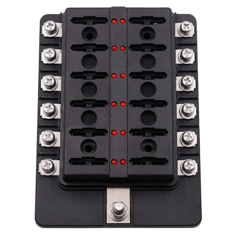 1 in 12 Out Fuse Box Screw Terminal Section Fuse Holder Kits with LED Warning Indicator for Auto Car Truck Boat, 1 in 12 Out (Screw Terminal Section)