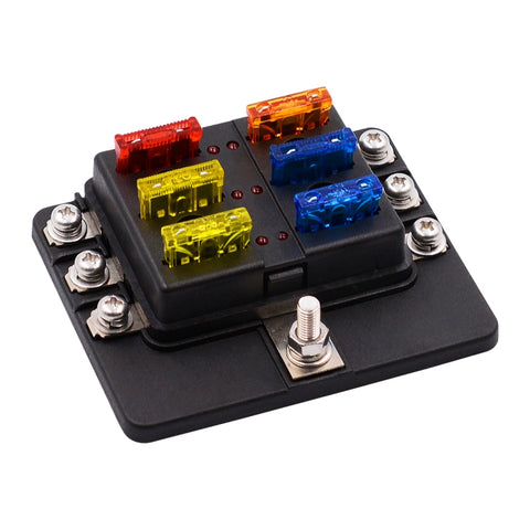 1 in 6 Out 6 Way Circuit Fuse Box Screw Terminal Section Fuse Holder Kits with LED Warning Indicator for Auto Car Truck Boat, 1 in 6 Out (Screw Terminal Section)