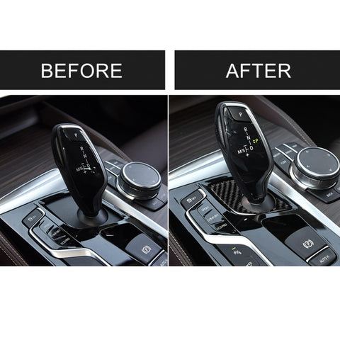 Car Carbon Fiber Gear Lever Lower Panel Decorative Sticker for BMW 5 Series G38 528Li / 530Li / 540Li 2018, Left Drive, Gear Lever Lower