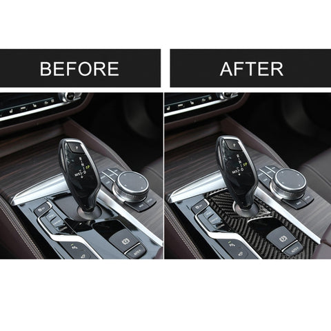 2 in 1 Car Carbon Fiber Gear Position Panel Decorative Sticker for BMW 5 Series G38 528Li / 530Li / 540Li 2018, Left Drive, Gear Position