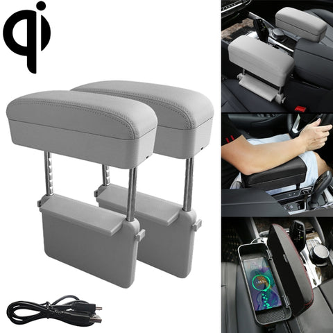 2 PCS Universal Car Wireless Qi Standard Charger PU Leather Wrapped Armrest Box Cushion Car Armrest Box Mat with Storage Box, 2pcs(Black), 2pcs(Black Red), 2pcs(Black White), 2pcs(Grey), 2pcs(Beige), 2pcs(Brown)