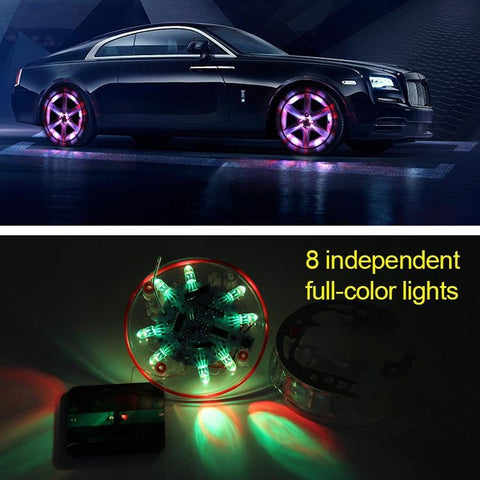 4 PCS Solar LED Car Tire Decoration Flashing Lights Colorful Wheels Hub Atmosphere Lights Infrared Remote Control, Infrared Remote Control