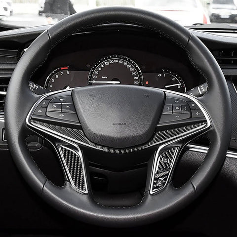 4 in 1 Car Carbon Fiber Steering Wheel Button Decorative Sticker for Cadillac xt5 2016-2017, Left and Right Drive Universal, For Cadillac xt5 2016-2017