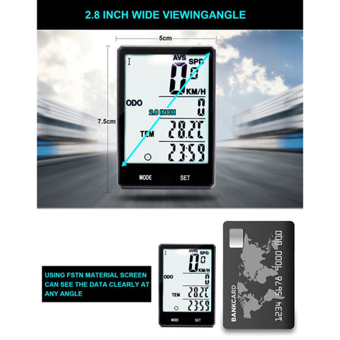 2.8 inch English Wireless Waterproof Cycle Computer LCD Odometer Speedometer with Extension Holder, Wireless with Extension Holder