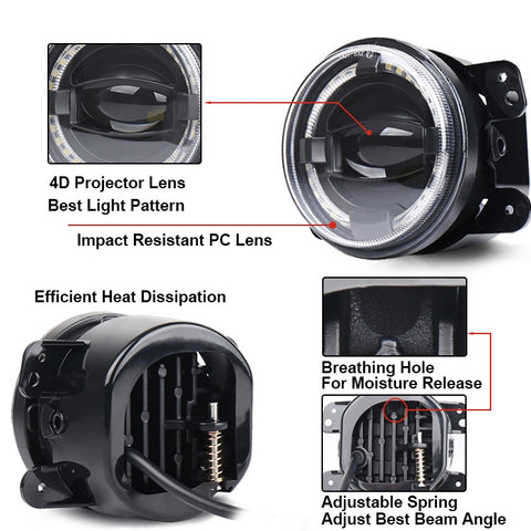 2 PCS 4 inch Car LED Angel Eyes Spotlight Modified Fog Lights for Jeep Wrangler / Dodge / Chrysler PT Cruiser, For Jeep / Dodge
