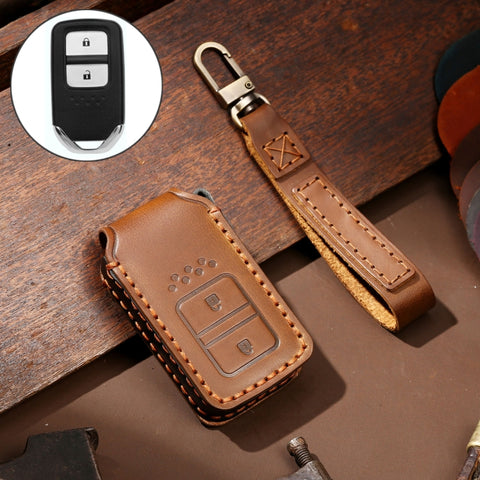 Hallmo Car Cowhide Leather Key Protective Cover Key Case for Honda Civic / Accord 2-button, For Honda Civic / Accord 2-button